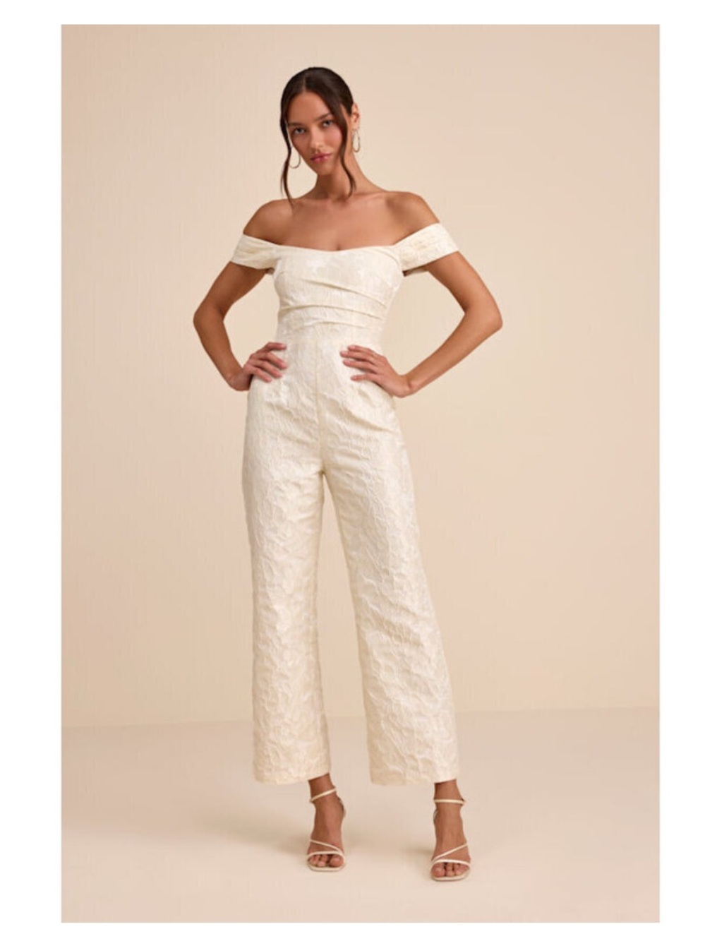 Lulu's Jaz Ivory Off-Shoulder Lace Jumpsuit